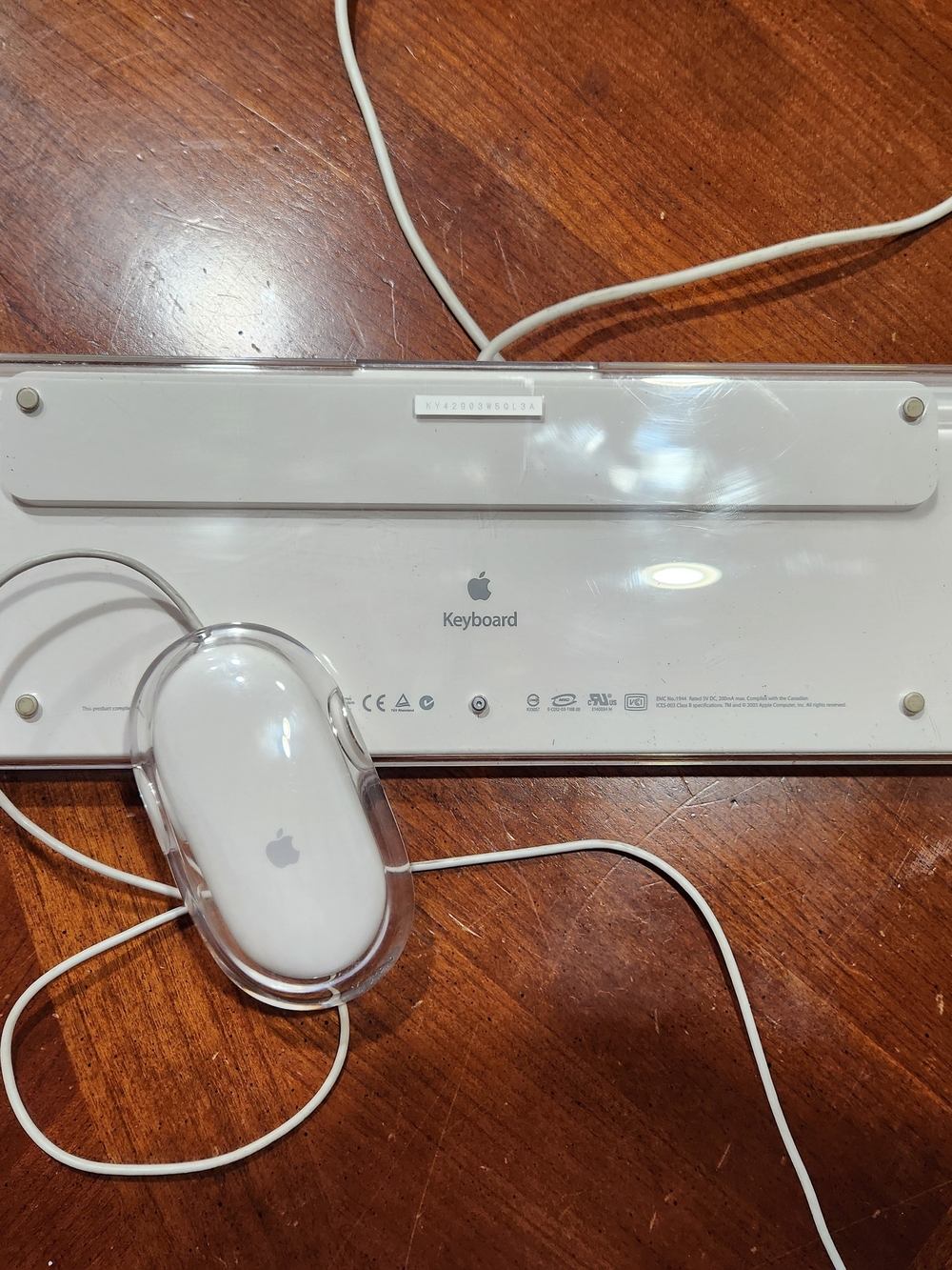 Apple White Wired Keyboard and Clear-Edged White Mouse